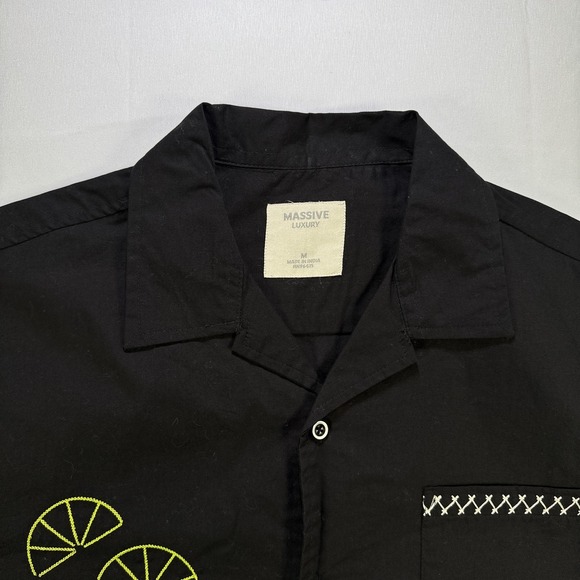 Massive Luxury Shirt Mens Medium Black Embroidered Margarita Camp Button Up - Picture 2 of 9